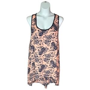 HOT GINGER Plus! Floral Tank Top Sleeveless High Low Hem Pink Navy Blue Size 3XL